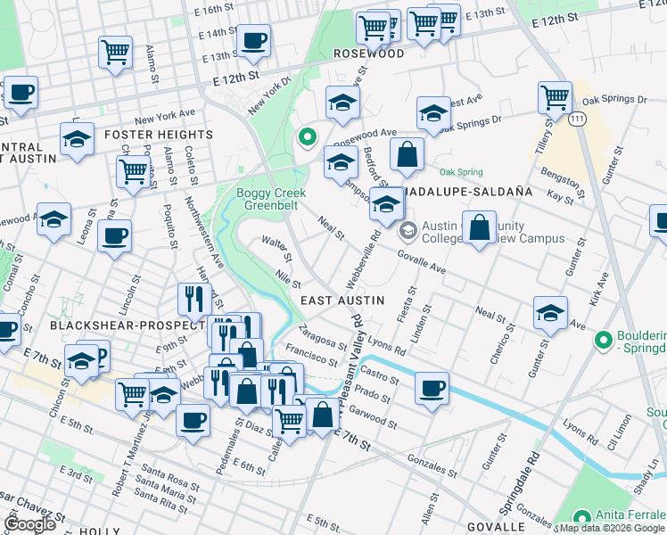 map of restaurants, bars, coffee shops, grocery stores, and more near 2907 Kuhlman Avenue in Austin
