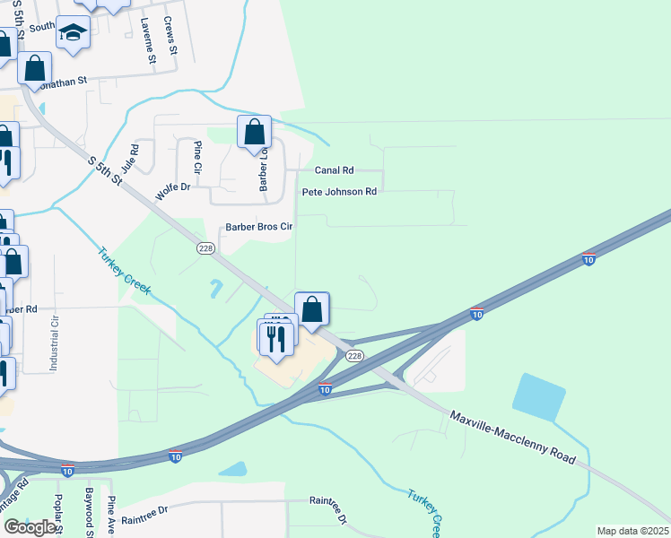 map of restaurants, bars, coffee shops, grocery stores, and more near in Macclenny