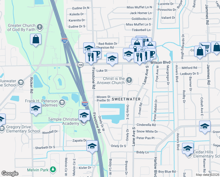 map of restaurants, bars, coffee shops, grocery stores, and more near 7105 Esther Street in Jacksonville