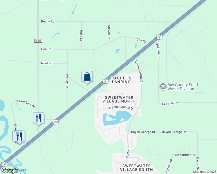 map of restaurants, bars, coffee shops, grocery stores, and more near 7209 Lake Suzzanne Way in Panama City