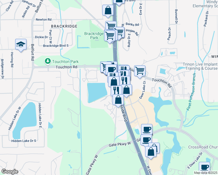 map of restaurants, bars, coffee shops, grocery stores, and more near 4372 Southside Boulevard in Jacksonville
