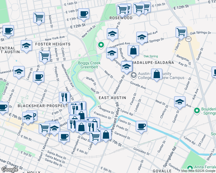 map of restaurants, bars, coffee shops, grocery stores, and more near 2907 Kuhlman Avenue in Austin
