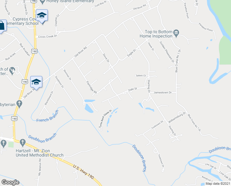 map of restaurants, bars, coffee shops, grocery stores, and more near 110 Turkey Trot Drive in Slidell
