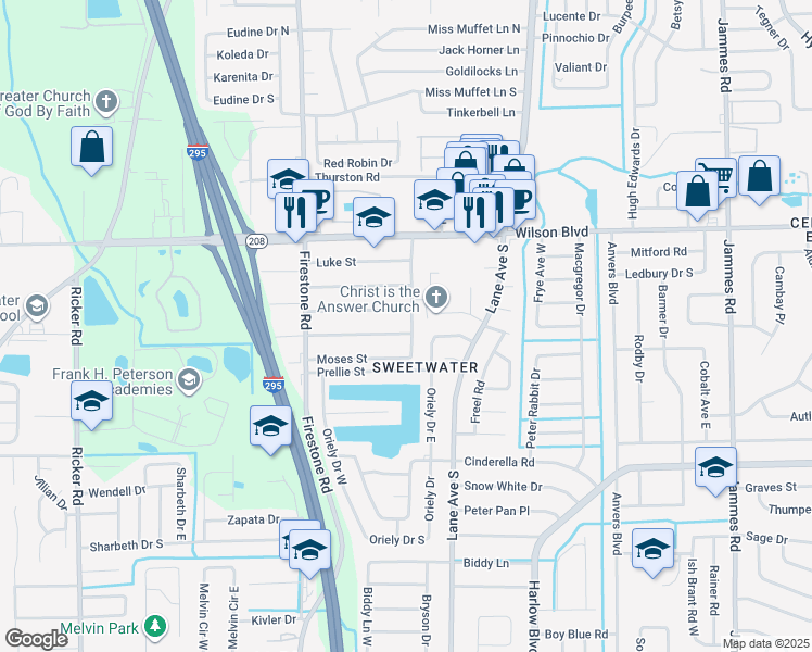 map of restaurants, bars, coffee shops, grocery stores, and more near 3782 Goodrich Road in Jacksonville