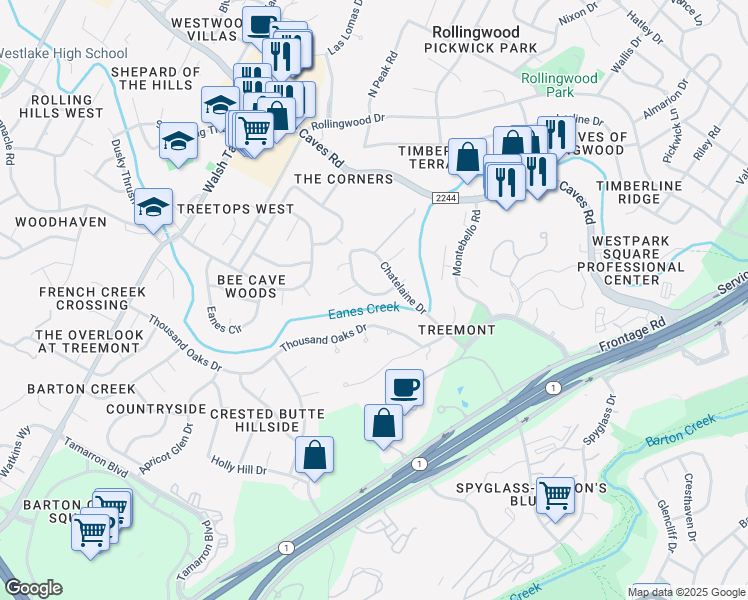 map of restaurants, bars, coffee shops, grocery stores, and more near 1213 Havre Lafitte Drive in Austin