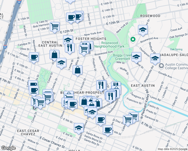 map of restaurants, bars, coffee shops, grocery stores, and more near 2014 Hamilton Avenue in Austin