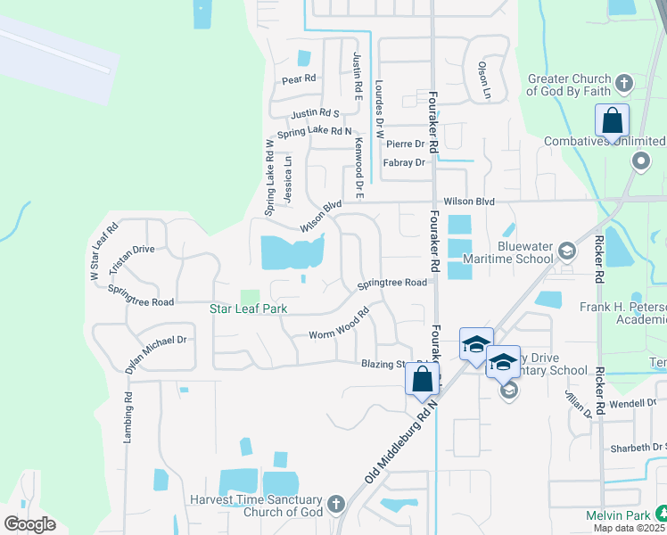 map of restaurants, bars, coffee shops, grocery stores, and more near 3756 Spring Lake Road in Jacksonville