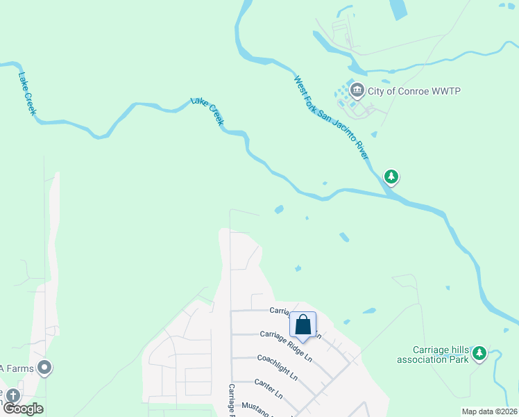 map of restaurants, bars, coffee shops, grocery stores, and more near 2401 Conastoga Court in Conroe