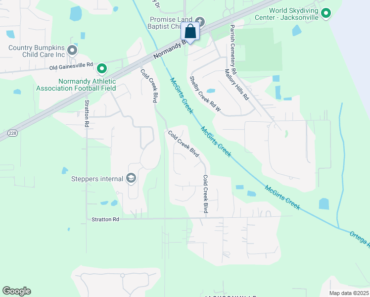 map of restaurants, bars, coffee shops, grocery stores, and more near 2728 Cold Creek Boulevard in Jacksonville