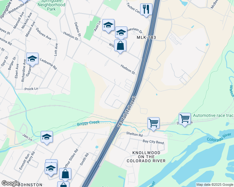 map of restaurants, bars, coffee shops, grocery stores, and more near 6305 Harold Court in Austin