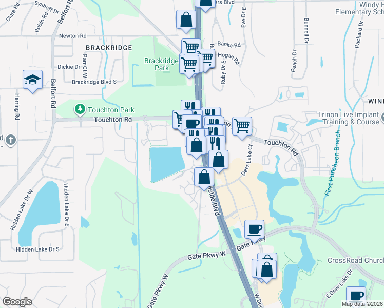map of restaurants, bars, coffee shops, grocery stores, and more near 4372 Southside Boulevard in Jacksonville