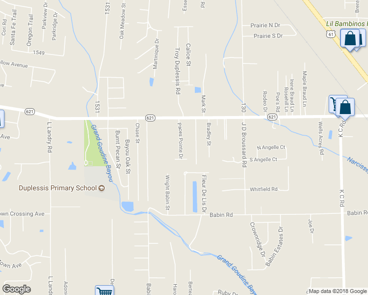 map of restaurants, bars, coffee shops, grocery stores, and more near 13452 Paces Pointe Drive in Gonzales