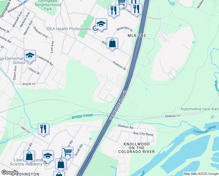 map of restaurants, bars, coffee shops, grocery stores, and more near 6301 Harold Court in Austin