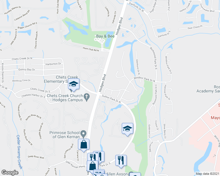 map of restaurants, bars, coffee shops, grocery stores, and more near 13735 Heathford Drive in Jacksonville