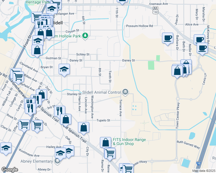 map of restaurants, bars, coffee shops, grocery stores, and more near 2779 Tenth Street in Slidell
