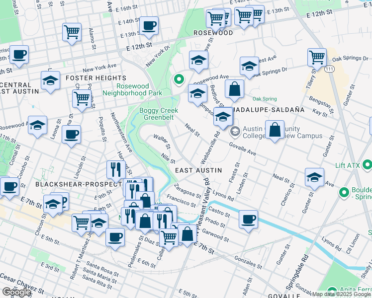map of restaurants, bars, coffee shops, grocery stores, and more near 2907 Kuhlman Avenue in Austin