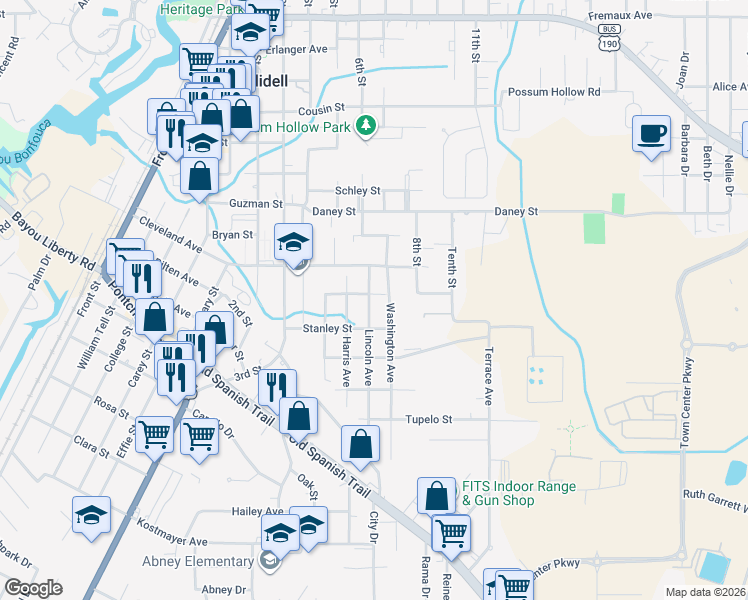map of restaurants, bars, coffee shops, grocery stores, and more near 2738 Lincoln Avenue in Slidell