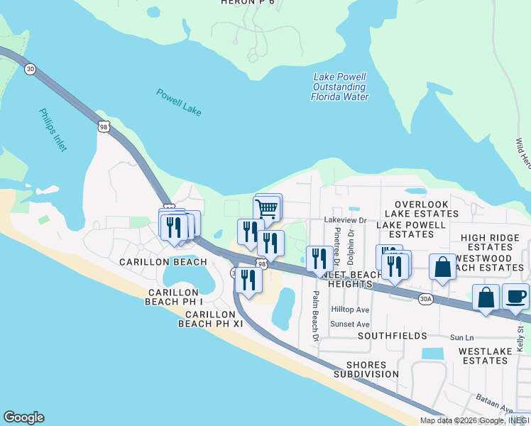 map of restaurants, bars, coffee shops, grocery stores, and more near 22948 Ann Miller Road in Panama City Beach