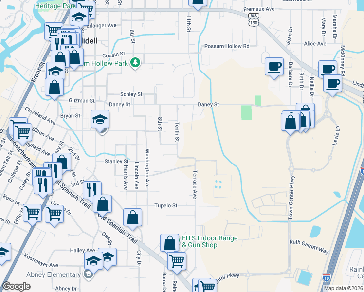 map of restaurants, bars, coffee shops, grocery stores, and more near 2780 Tenth Street in Slidell