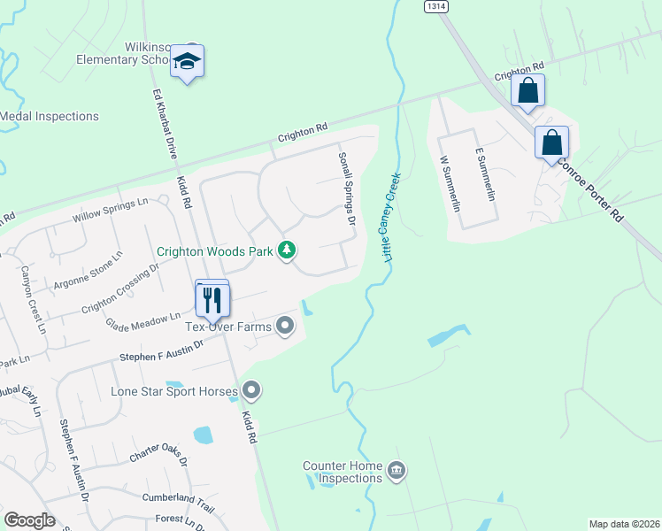map of restaurants, bars, coffee shops, grocery stores, and more near 13275 Autumn Ash Drive in Conroe