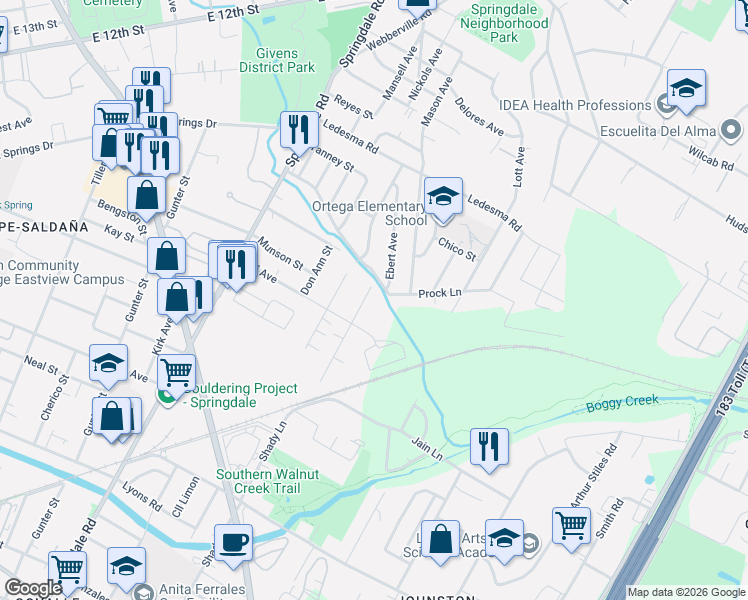 map of restaurants, bars, coffee shops, grocery stores, and more near 1151 Brookswood Avenue in Austin