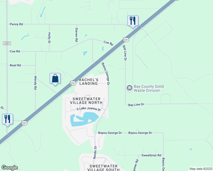 map of restaurants, bars, coffee shops, grocery stores, and more near 7332 Rachel Way in Panama City