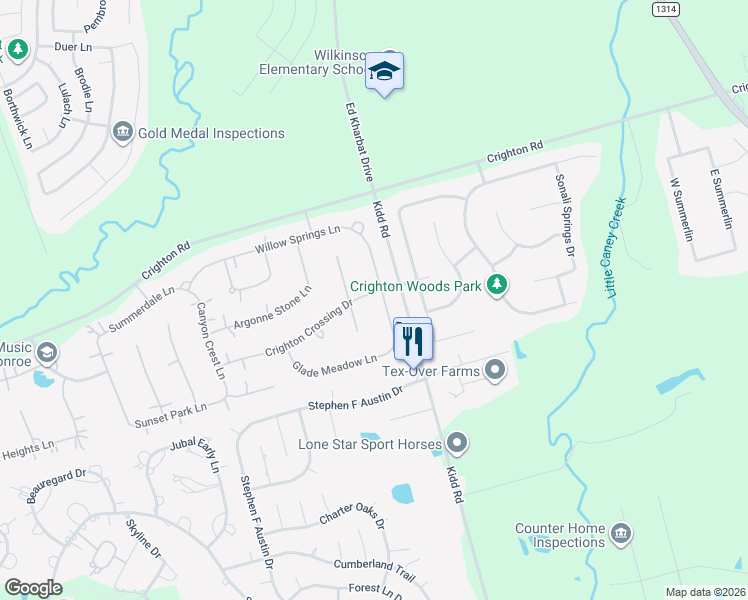 map of restaurants, bars, coffee shops, grocery stores, and more near 13266 Royal Ridge in Conroe