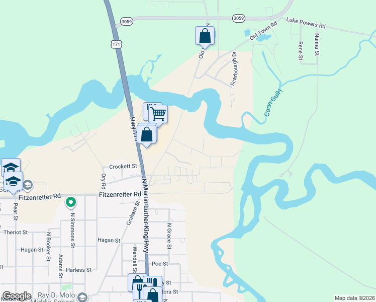 map of restaurants, bars, coffee shops, grocery stores, and more near 2265 Hope Ct in Lake Charles