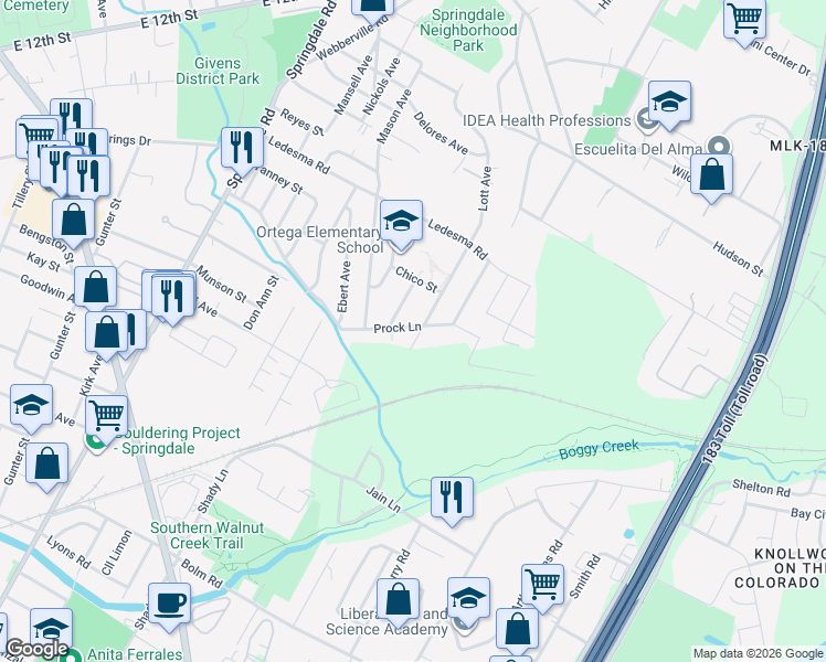 map of restaurants, bars, coffee shops, grocery stores, and more near 942 Lott Avenue in Austin