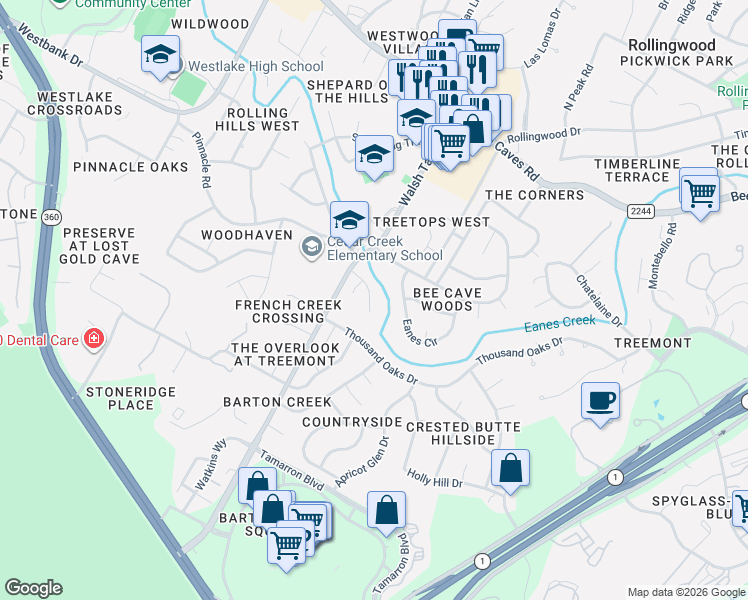 map of restaurants, bars, coffee shops, grocery stores, and more near 1506B Terrapin Court in Austin