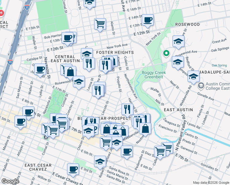 map of restaurants, bars, coffee shops, grocery stores, and more near 2014 Hamilton Avenue in Austin