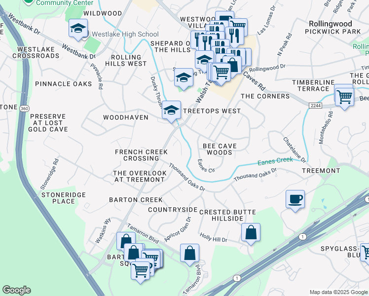 map of restaurants, bars, coffee shops, grocery stores, and more near 1506B Terrapin Court in Austin