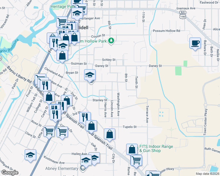 map of restaurants, bars, coffee shops, grocery stores, and more near 2738 Lincoln Avenue in Slidell