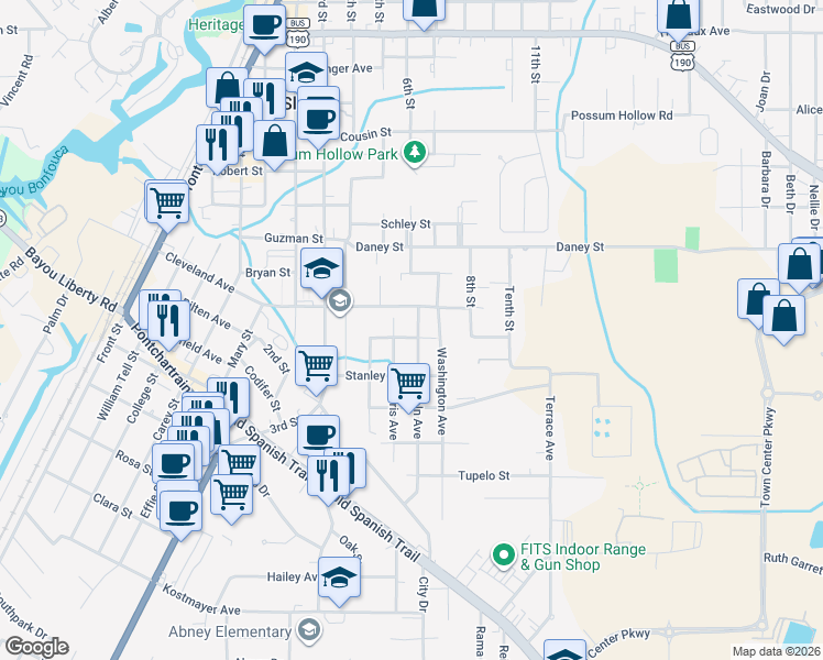 map of restaurants, bars, coffee shops, grocery stores, and more near 2738 Lincoln Avenue in Slidell