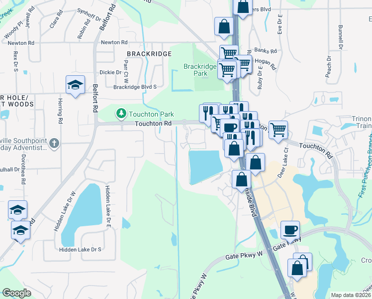 map of restaurants, bars, coffee shops, grocery stores, and more near 8550 Touchton Road in Jacksonville