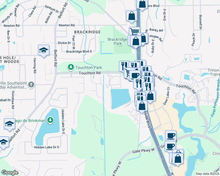 map of restaurants, bars, coffee shops, grocery stores, and more near Unnamed Road in Jacksonville
