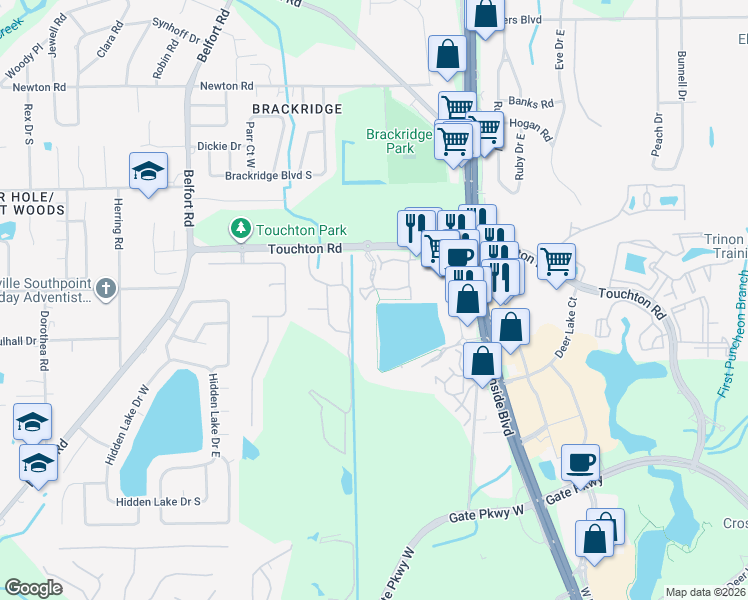 map of restaurants, bars, coffee shops, grocery stores, and more near Unnamed Road in Jacksonville