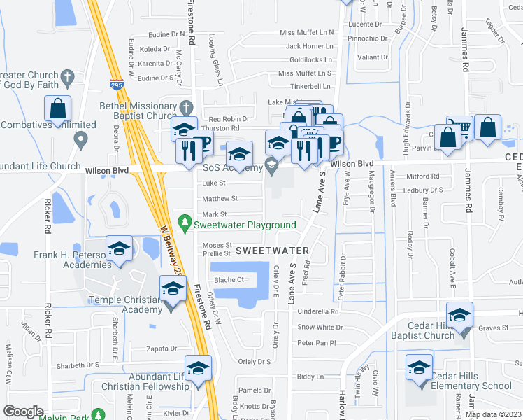 map of restaurants, bars, coffee shops, grocery stores, and more near 3782 Goodrich Road in Jacksonville