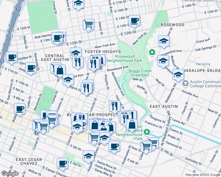 map of restaurants, bars, coffee shops, grocery stores, and more near 2014 Hamilton Avenue in Austin