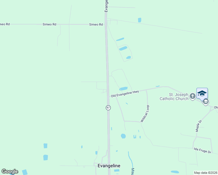 map of restaurants, bars, coffee shops, grocery stores, and more near 6261-6297 Evangeline Highway in Evangeline