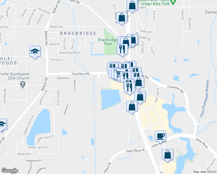 map of restaurants, bars, coffee shops, grocery stores, and more near Unnamed Road in Jacksonville
