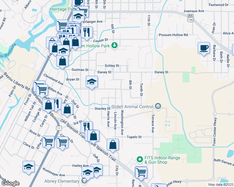 map of restaurants, bars, coffee shops, grocery stores, and more near 1006 Cleveland Avenue in Slidell