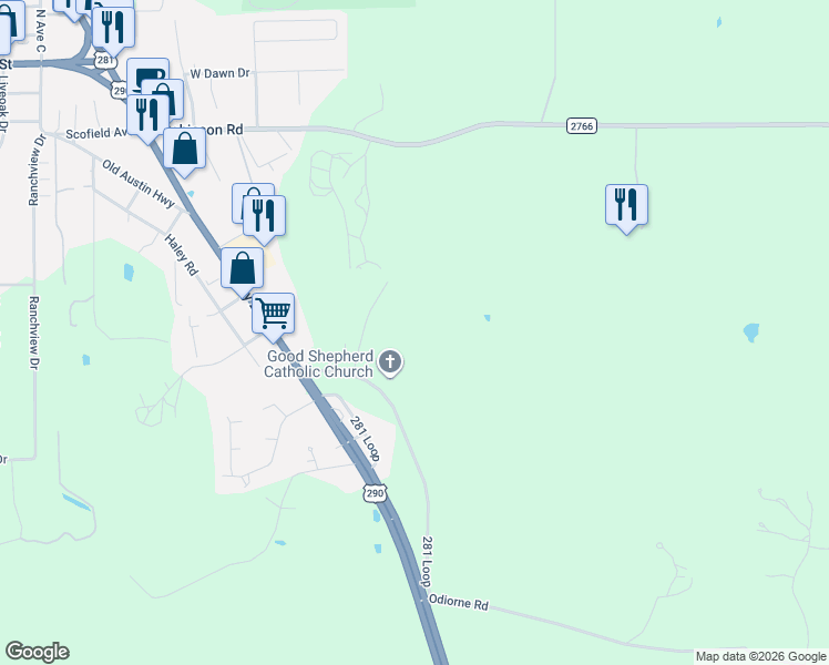 map of restaurants, bars, coffee shops, grocery stores, and more near 104 Cotton Rose Place in Johnson City