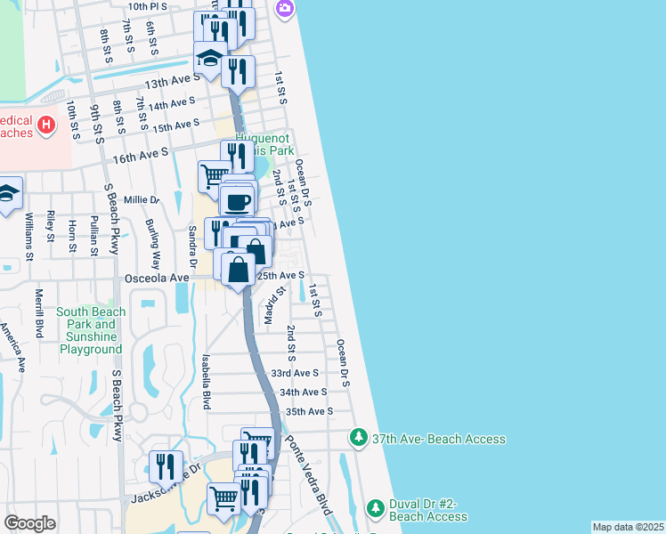 map of restaurants, bars, coffee shops, grocery stores, and more near 2335 Costa Verde Boulevard in Jacksonville Beach