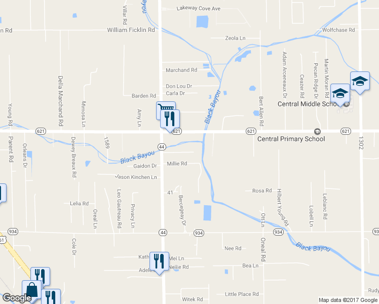 map of restaurants, bars, coffee shops, grocery stores, and more near 41080 Mazoch Road in Gonzales