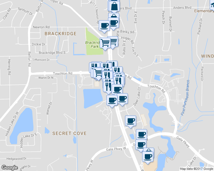 map of restaurants, bars, coffee shops, grocery stores, and more near 4352 Southside Boulevard in Jacksonville