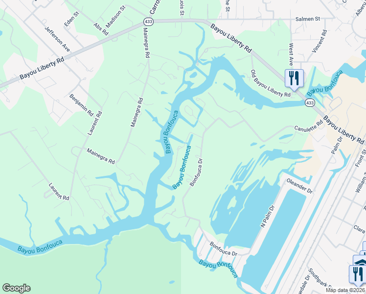 map of restaurants, bars, coffee shops, grocery stores, and more near Island Drive in Slidell