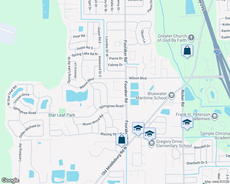map of restaurants, bars, coffee shops, grocery stores, and more near 3714 Longleaf Forest Lane in Jacksonville