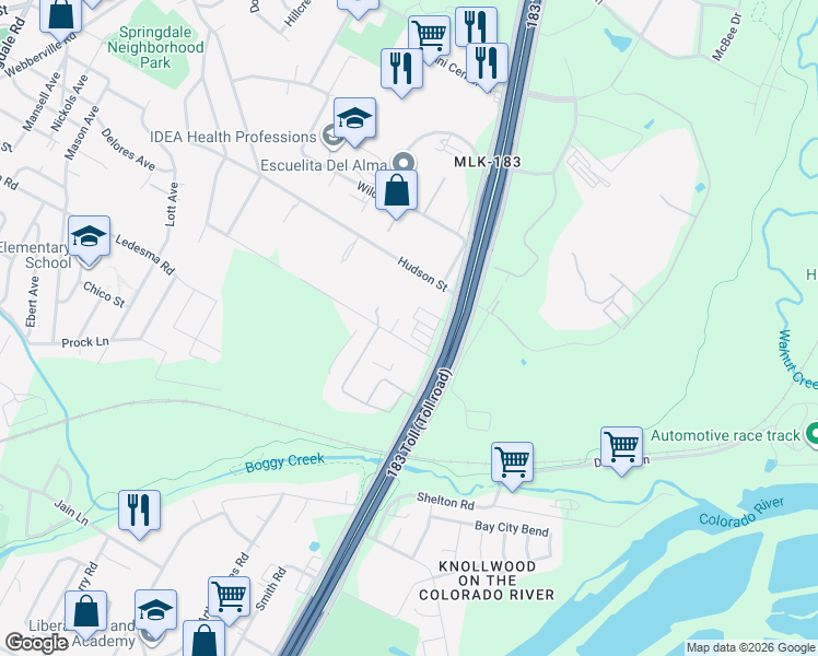 map of restaurants, bars, coffee shops, grocery stores, and more near 6300 Harold Court in Austin