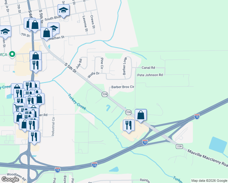 map of restaurants, bars, coffee shops, grocery stores, and more near 4262 Barber Bros Circle in Macclenny